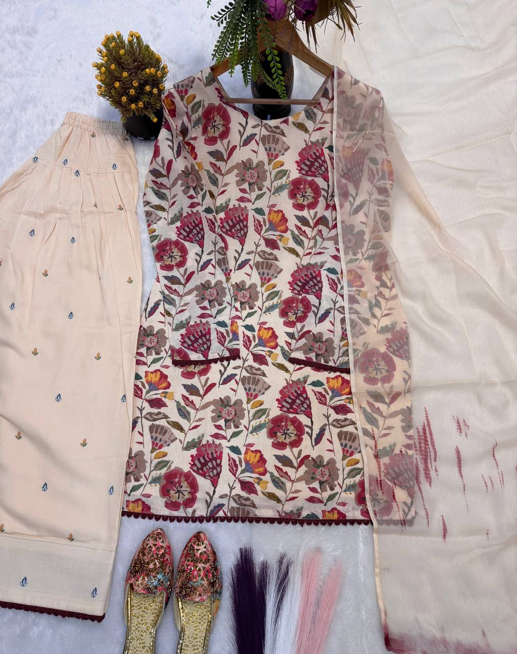 The Sovereign Cream Floral-Print Festive Couture